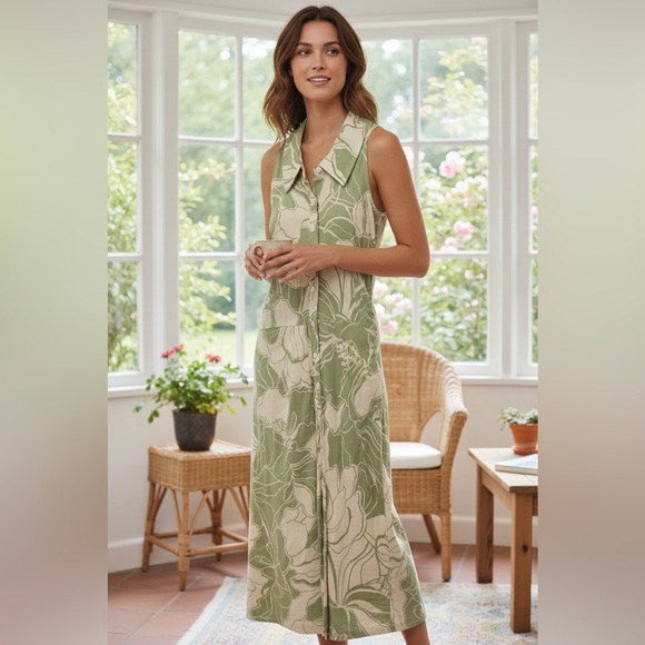 London Times Dresses & Skirts - NWOT Floral Green and Cream Sleeveless Dress